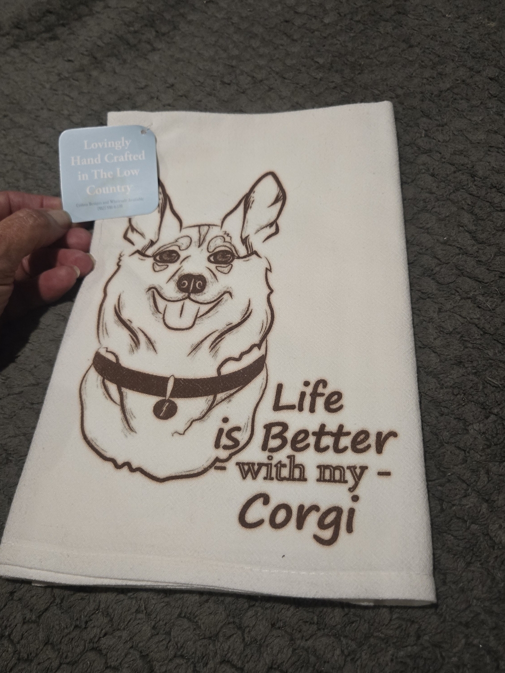 Blue Poppy Designs Corgi Flour Sack Tea Towel - Cream - Picture 2 of 8